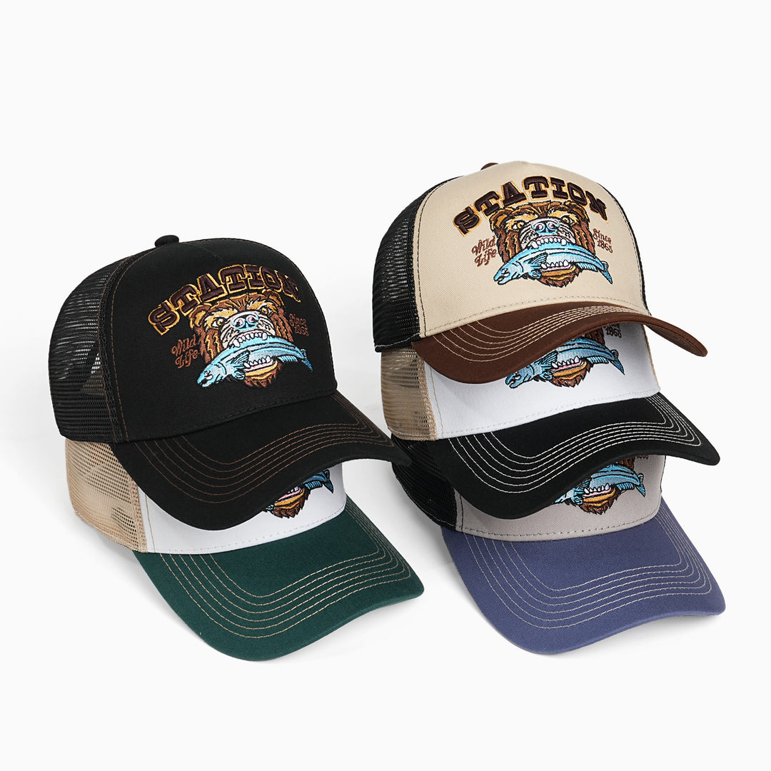 Women Trucker Cap with large embroidery design Bowlift