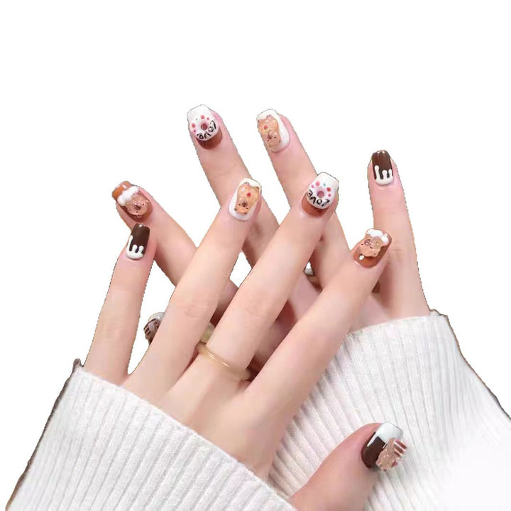 Creative Bear-Themed Press-On Nail Set Bowlift