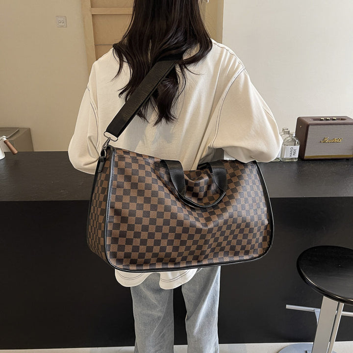 Stylish Checkerboard Travel Duffel Bag Bowlift