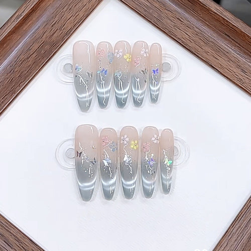 Artistic Floral Design Press-On Nail Set Bowlift