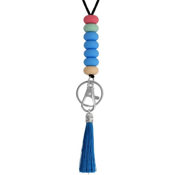 Colorful Beaded Keychain Lanyard with Tassel Bowlift