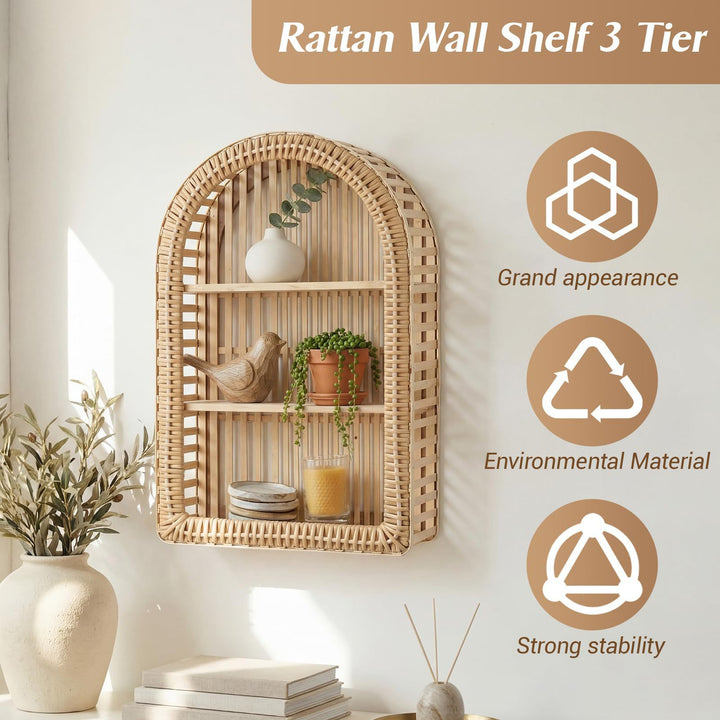 Round Wall Shelf Made of Natural Rattan Bowlift