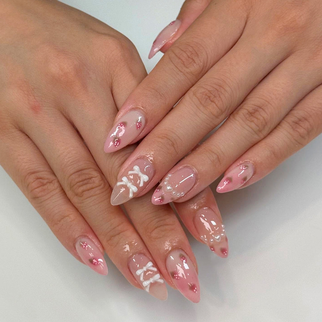 Artistic Stiletto Artificial Nails with Floral Accents Bowlift