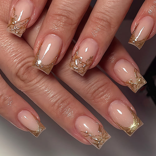 Elegant Marble Tip Acrylic Nail Set Bowlift