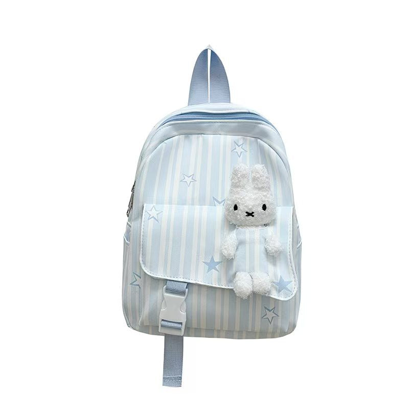 Backpack with Playful Checkered Pattern and Cute Plush Pendant Bowlift