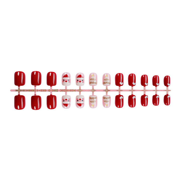 Holiday-Themed Press-On Nail Set with Fun Santa and Heart Designs Bowlift