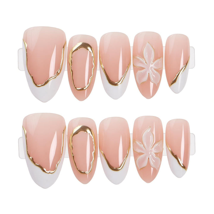 Elegant Press-On Nail Set with Gold Accents Bowlift