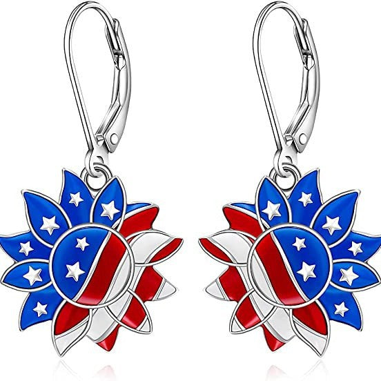 Women's patriotic earrings Peace-Hand with enamel and folding hook clasp Bowlift
