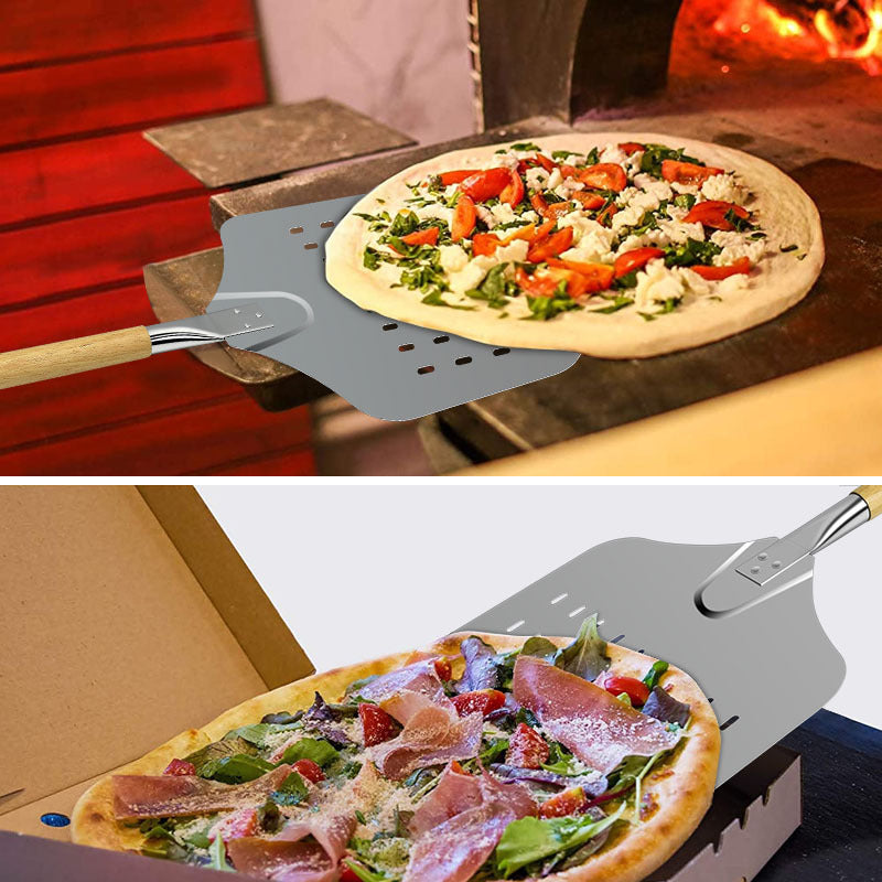perforated professional pizza peel with beveled stainless steel blade and beech wood handle Bowlift