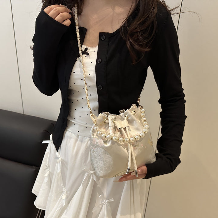 Elegant Floral Print Drawstring Bucket Bag Bowlift