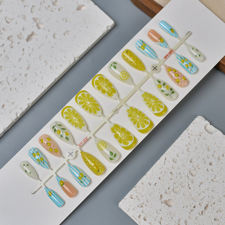 Fruity Lemon-Themed Press-On Nail Art Set Bowlift