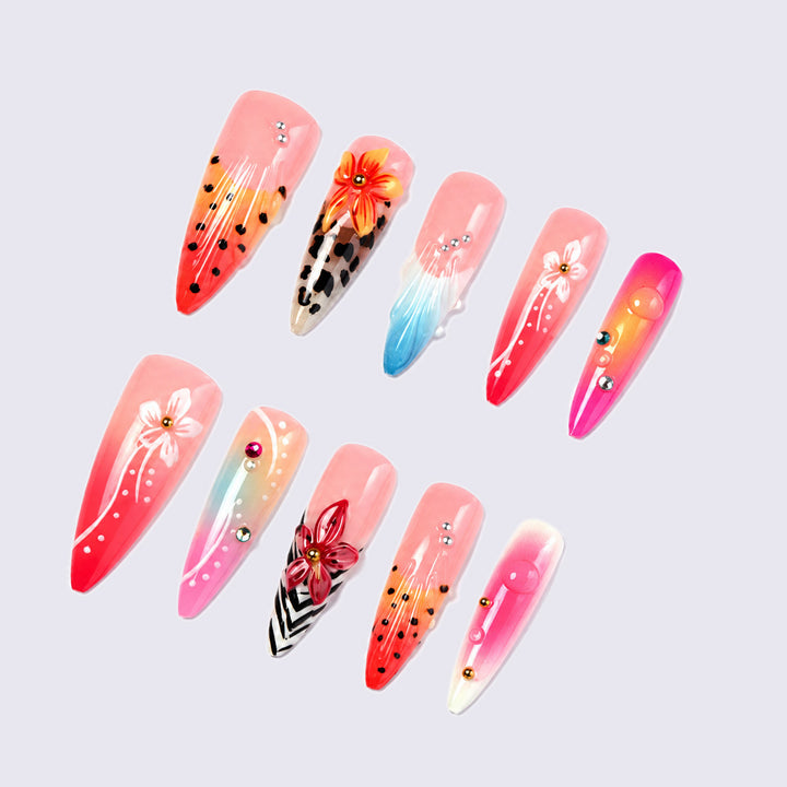 Artificial nails with floral and glamorous design Bowlift
