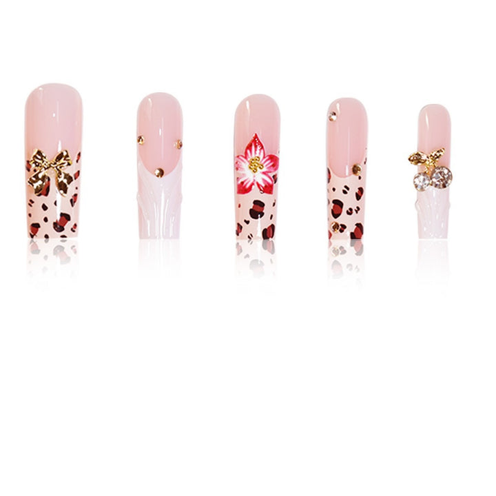 Artistic Acrylic Nail Extensions with Floral and Animal Print Design Bowlift