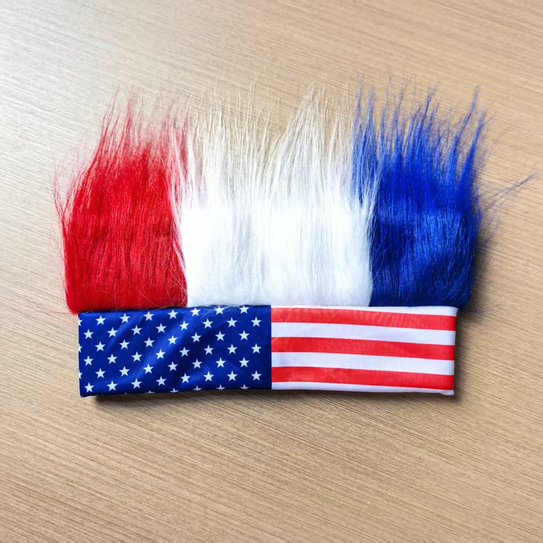 Unisex nan striking headband with three-color synthetic hair look and USA flag pattern Bowlift