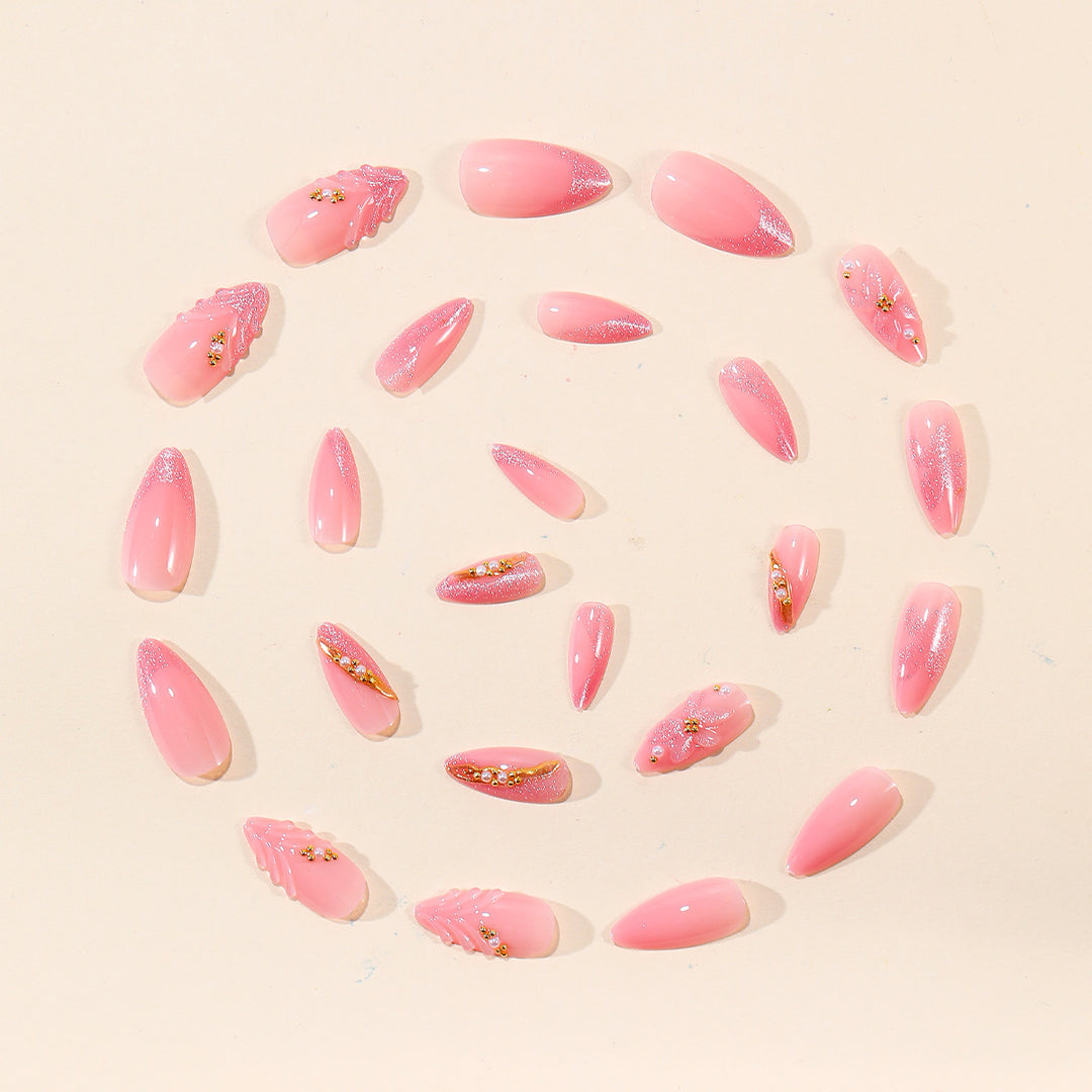 Elegant Floral 3D Acrylic Nail Extensions Bowlift