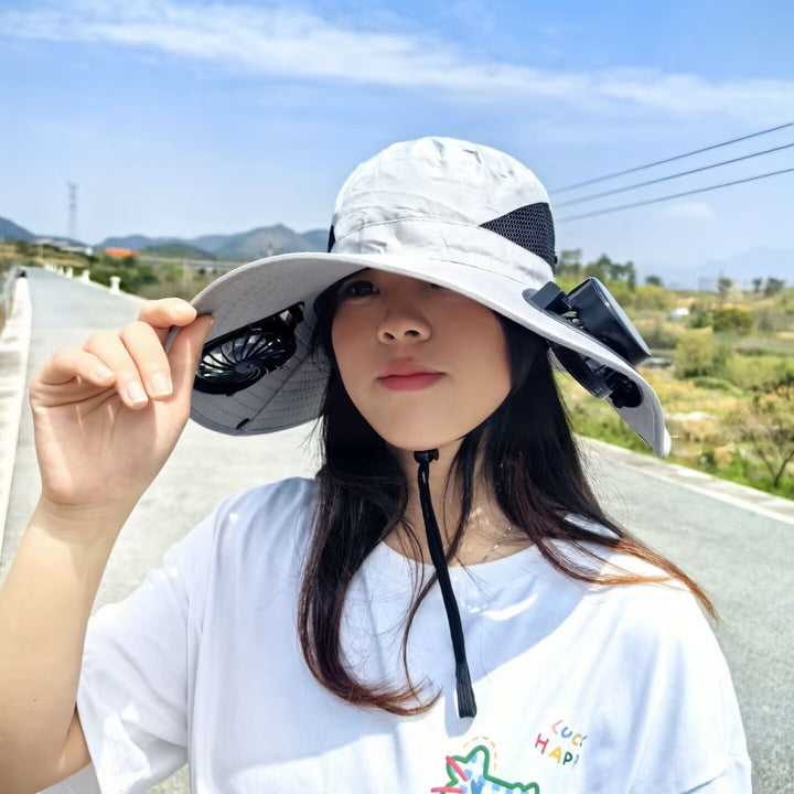 air-cooled sun hat with removable USB fans and wide neck protection Bowlift