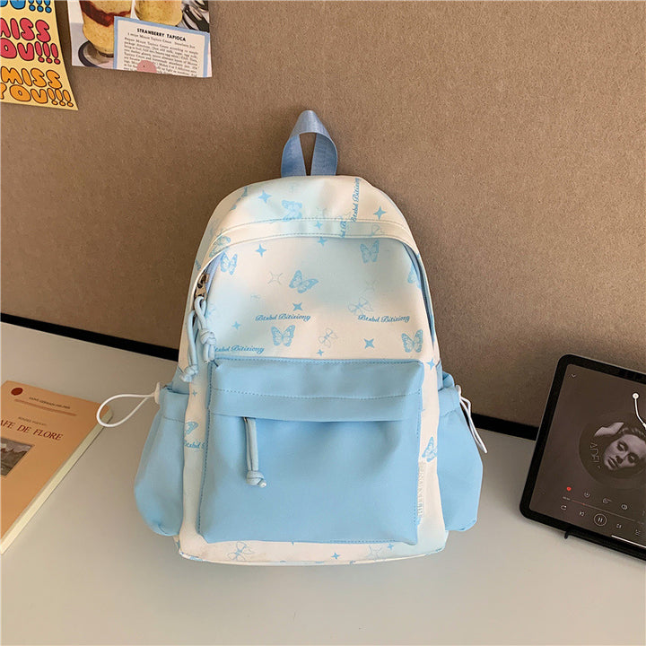 Butterfly Print Multi-Pocket Backpack