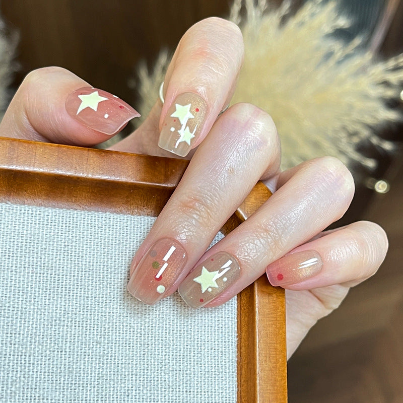 Artistic Press-On Nail Set with Star and Dot Design Bowlift