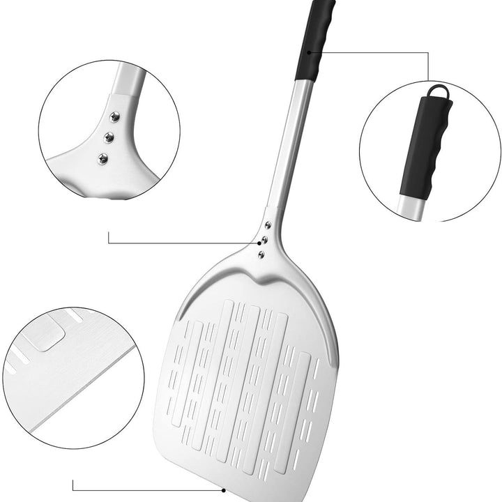 perforated aluminum pizza peel with ergonomic non-slip handle Bowlift