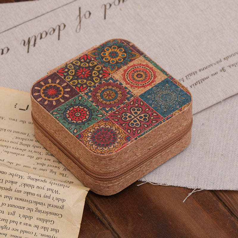 Compact Floral Cork Jewelry Travel Organizer Case Bowlift