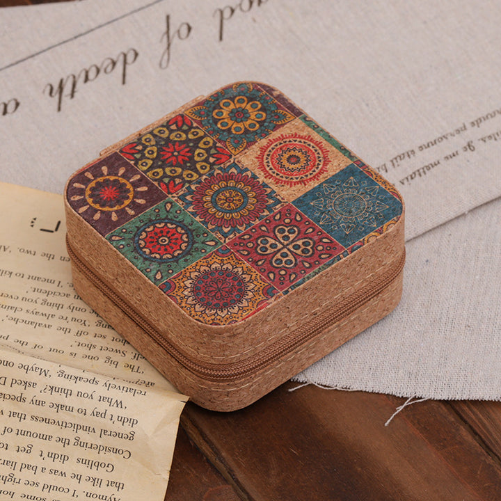Compact Floral Cork Jewelry Travel Organizer Case Bowlift