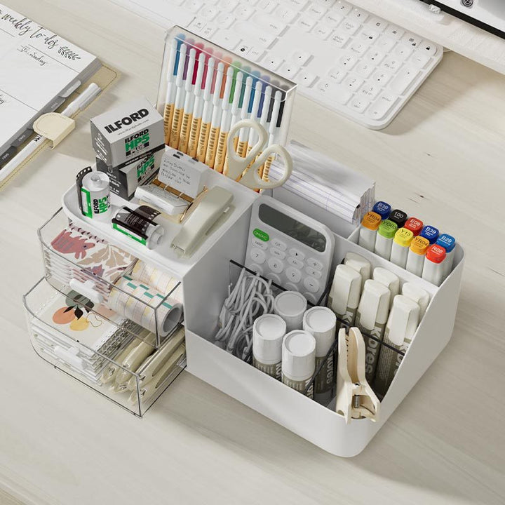 Multi-Functional Desk Organizer with Drawers and Compartments Bowlift