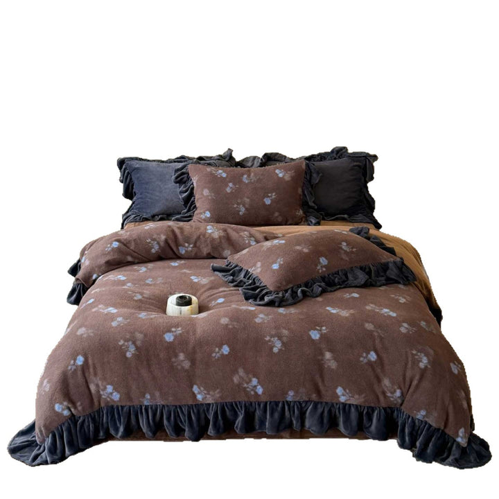 Plush Microfiber Brushed Fleece Comforter Set with Ruffled Velvet Trim