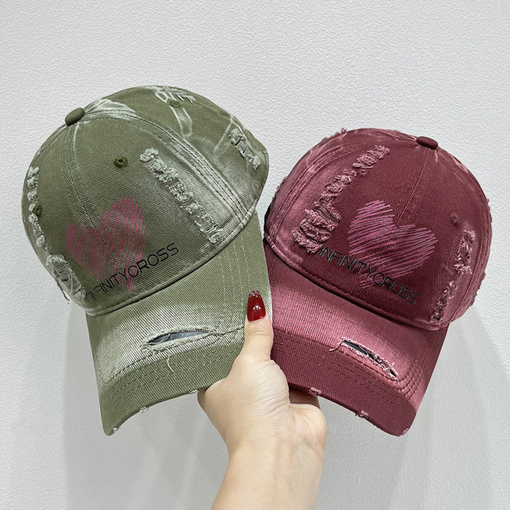 Women's Distressed Heart Embroidered Baseball Cap Bowlift