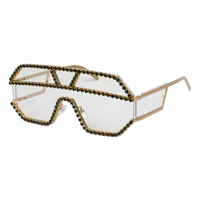 Women's stylish sunglasses with geometric frame and rhinestone embellishment Bowlift