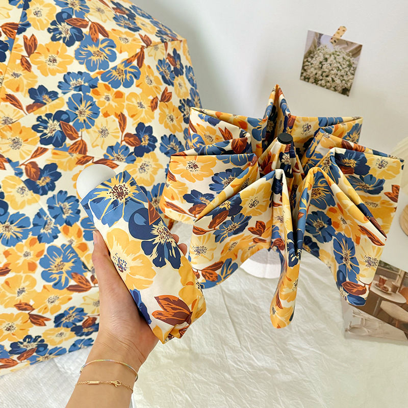 Women Folding Umbrella with Detailed Floral Design Bowlift