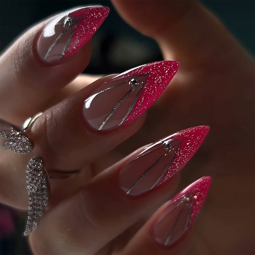 Artful Nail Extensions with Glitter and Rhinestone Decorations Bowlift