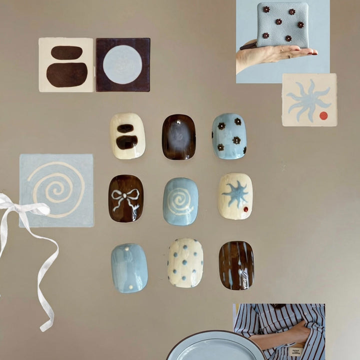 Artistic Cat-Themed Press-On Nail Art Set Bowlift