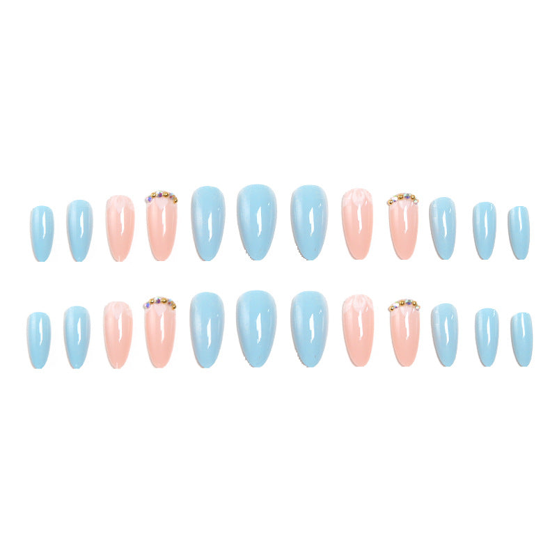 Artificial nails with elegant leaf patterns and rhinestone embellishments Bowlift