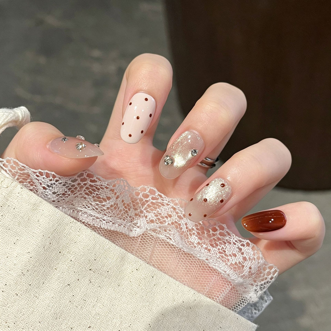 Premium Rhinestone-Embellished Press-On Nail Art Bowlift