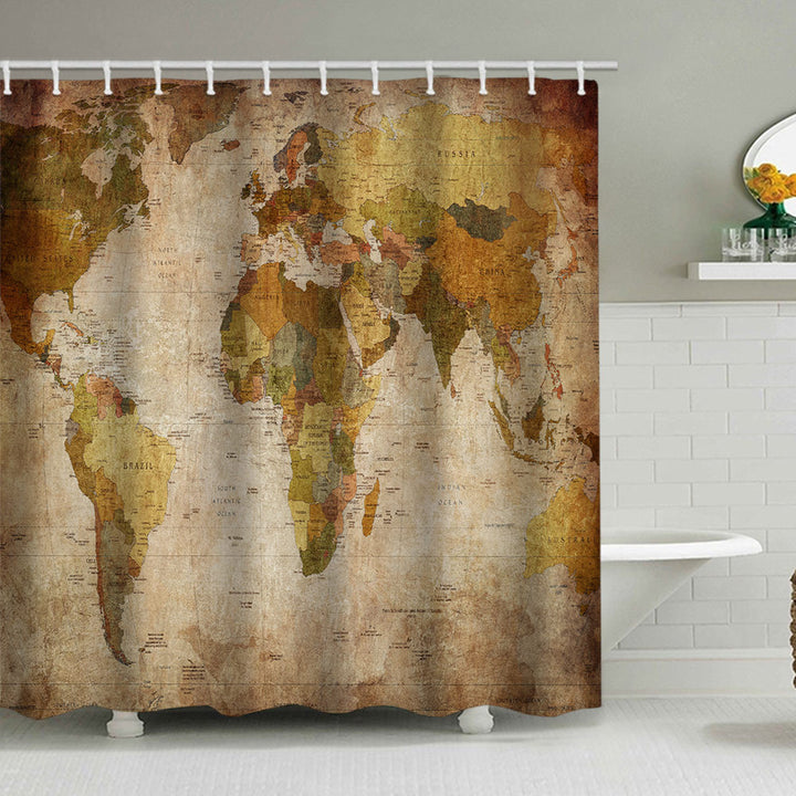 Vintage World Map Shower Curtain Bowlift