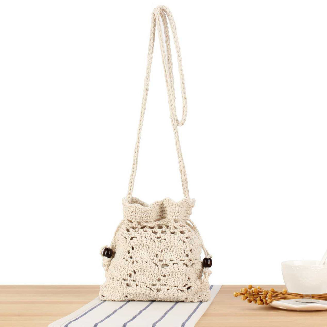 Handmade macrame shoulder bag with ruffled trim Bowlift