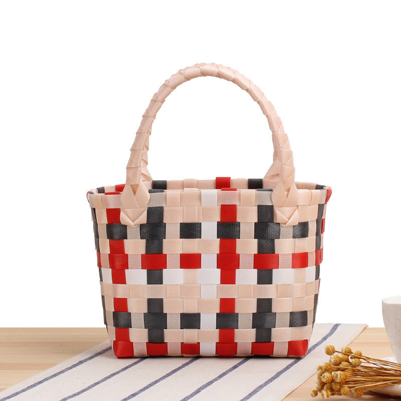 Handcrafted Tote Bag in Modern Check Pattern Bowlift