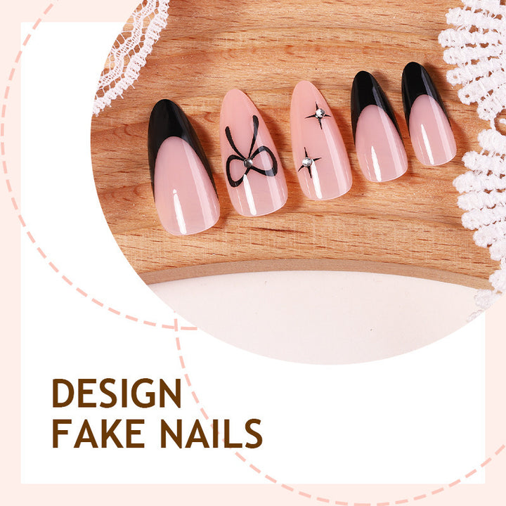 Artificial nail set with elegant cut and bow decorations Bowlift