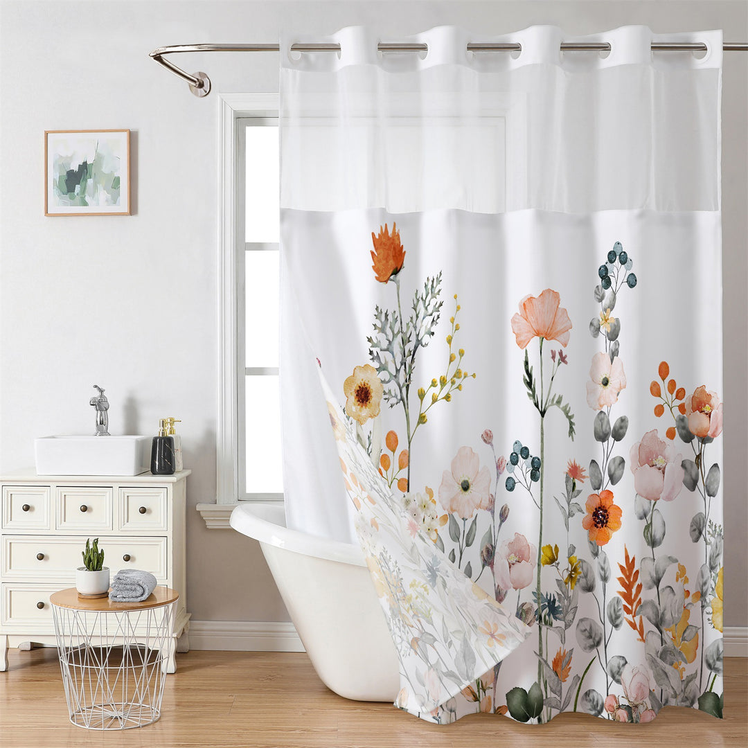 Tropical Leaf Print Shower Curtain Bowlift