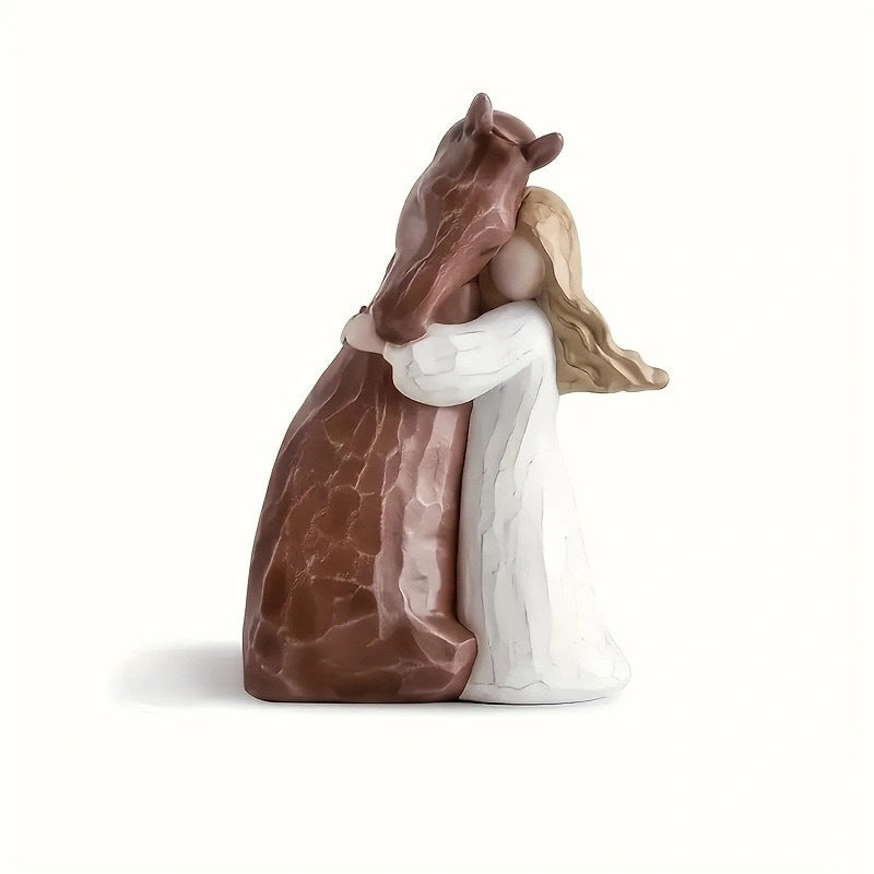 Handcrafted Resin Horse Hug Figurine Home Decor Sculpture Bowlift