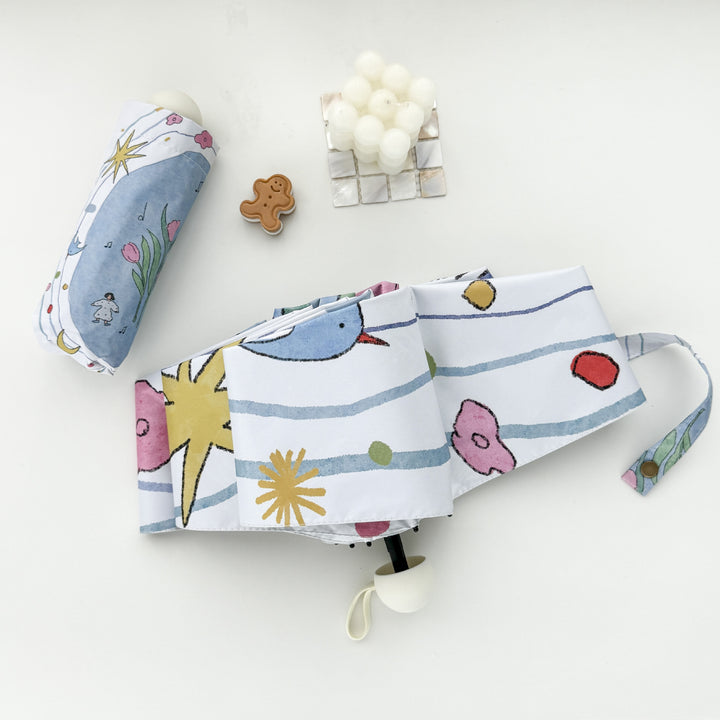 Women's Folding Umbrella with Playful Cartoon Design Bowlift