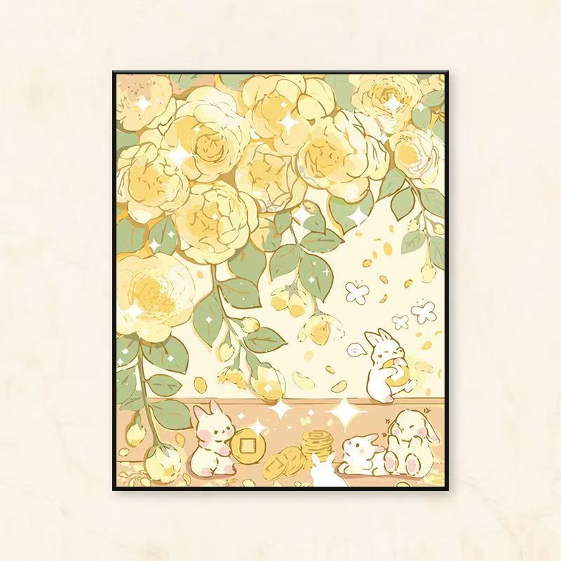 Whimsical Floral and Animal-Themed Canvas Art Print Bowlift