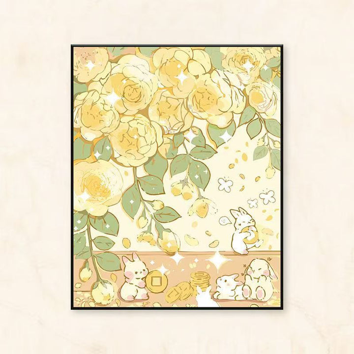 Whimsical Floral and Animal-Themed Canvas Art Print Bowlift