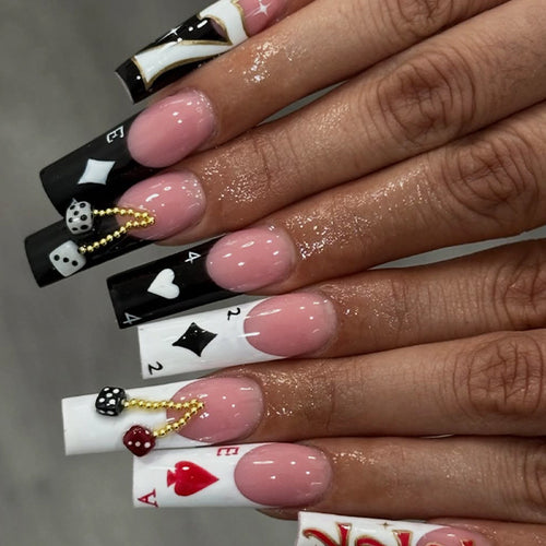 Stylish Playing Card Themed Press-On Nails Bowlift