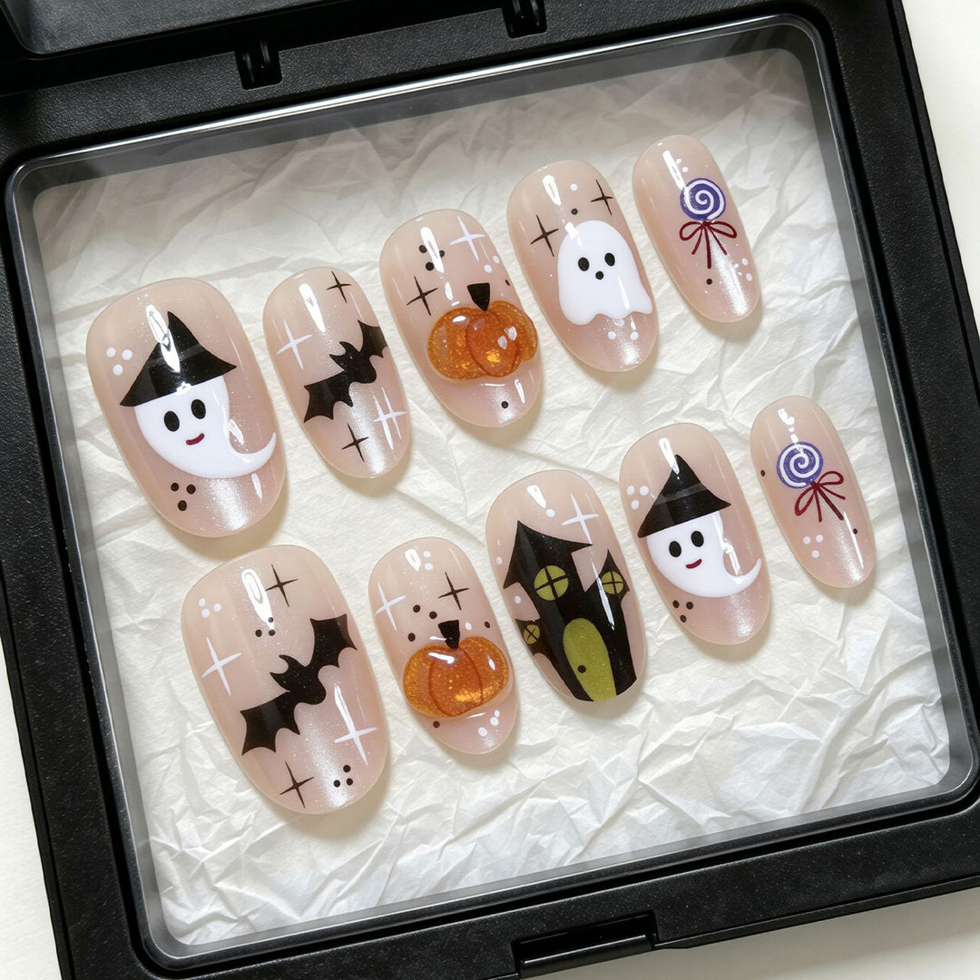 Halloween-Themed Artistic Press-On Nail Set Bowlift