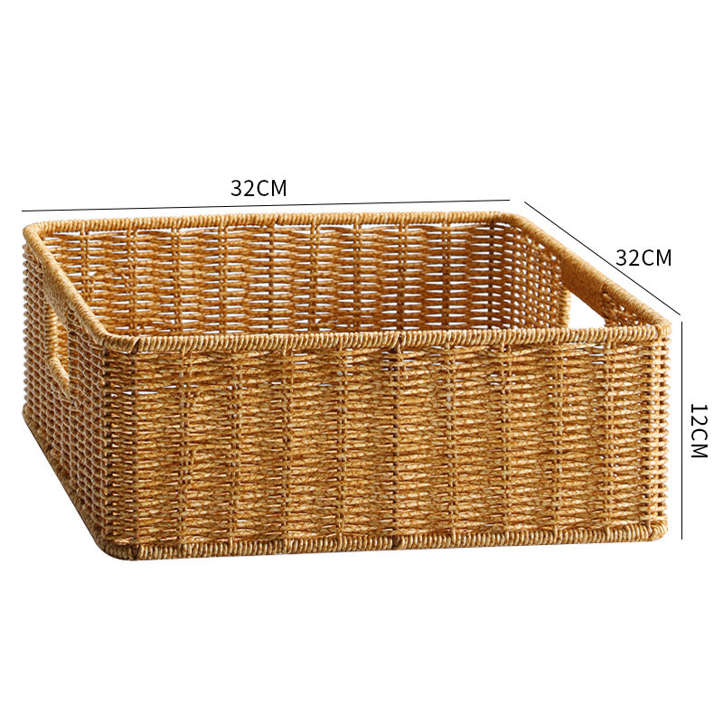 Handwoven Rectangular Storage Basket with Cut-Out Handles Bowlift