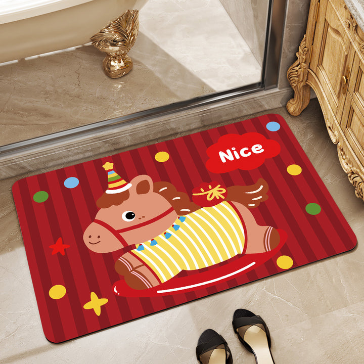 Playful Horse-Themed Memory Foam Bath Mat Bowlift