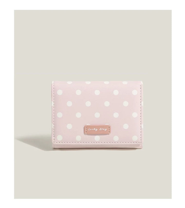 Compact polka dot trifold wallet with RFID protection multiple card and coin compartments Bowlift