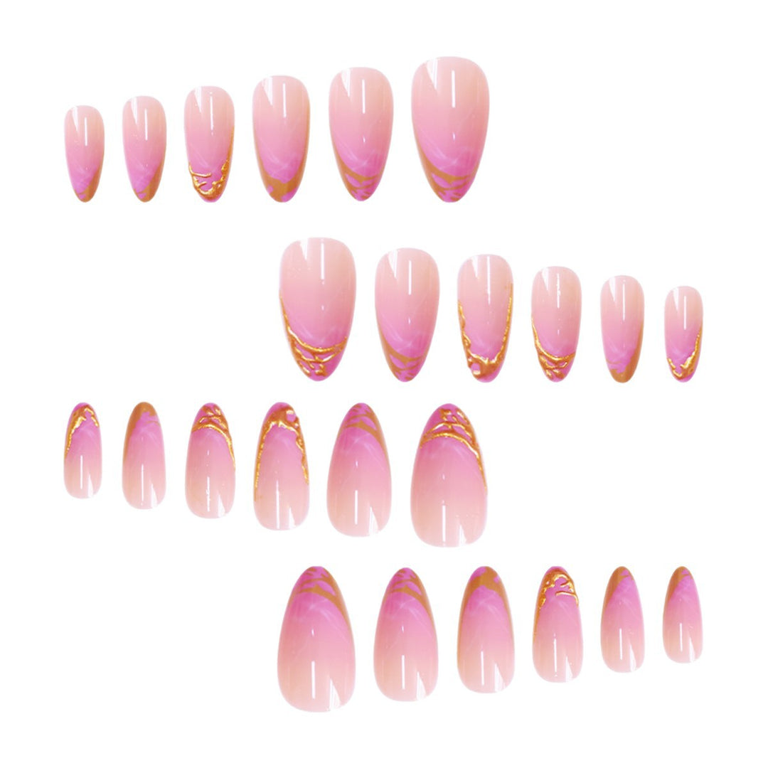 Elegant Stiletto Press-On Nail Extensions with Gold Tip Detail Bowlift