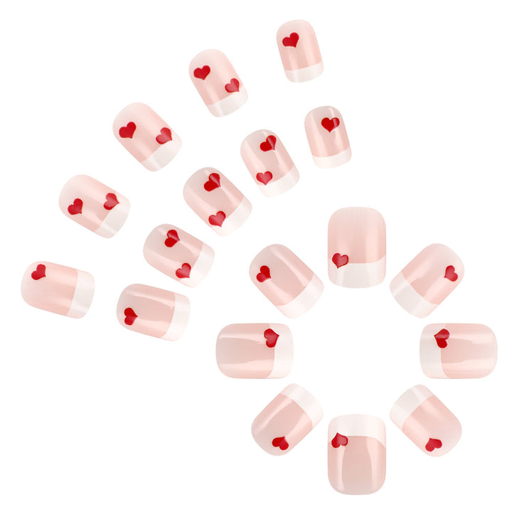 Heart-Embellished French Tip Press-On Nails Bowlift